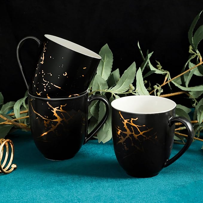 Stone Lain Porcelain 16 Piece Dinnerware set 4 Full Black Gold Splash Sets