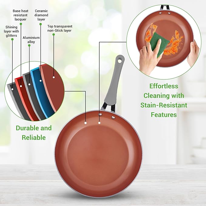 NutriChef 11 Pc Nonstick Cookware - PTFE/PFOA/PFOS Free Kitchenware Pots &amp Pans Set with Saucepan Frying Pans Cooking Pots Lids Utensils Gray