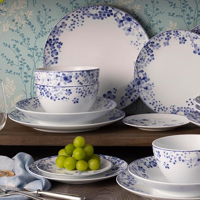 Noritake Bloomington Road Blue 30-Piece Dinnerware Set Service For 6