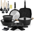 23pcs Ceramic Pots and Pans Set Nonstick Detachable Handle Cookware Induction Kitchen Cooking Set with Removable Handleinclude Frying Pans &amp Saucepans Oven Safe (Black)