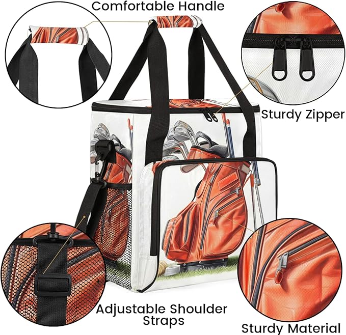 Golf Themed Coffee Maker Carring Bag Large Insulated Storage Organizer Case Tote Bags with Shoulder Strap for Travel Work Picnic