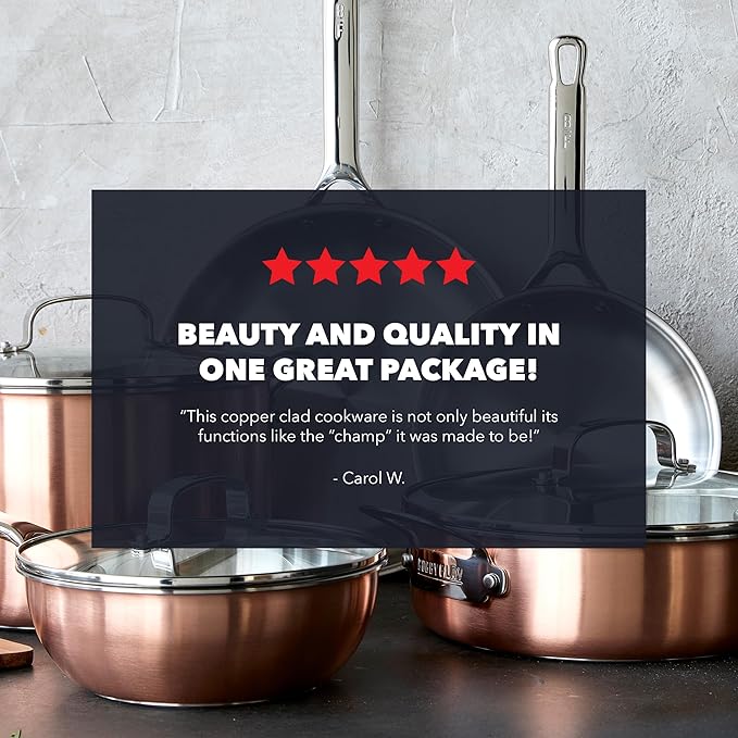 GreenPan x Bobby Flay 2QT Copper Clad Chef’s Pan with Lid Induction Ready Sauce Pot Measurement Markings Stainless Steel Base &amp Interior Oven Safe Saucepan to 500˚F