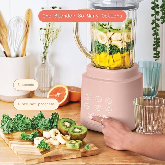High Power Countertop Blender System with Multiple Speeds Ice Crushing Smoothie and Chopping Functions 50 oz Jar and 20 oz Single Serve Cup (Rose)