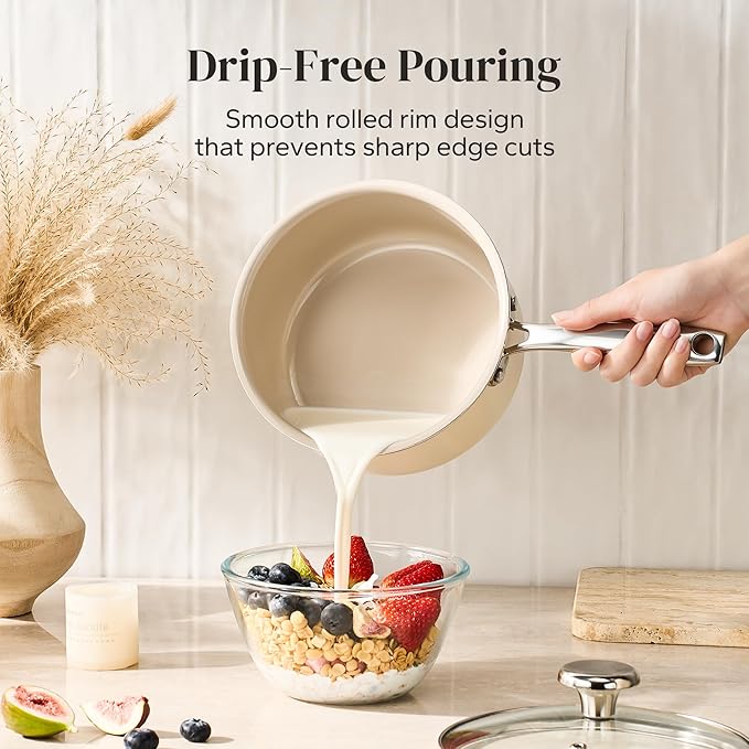 Redchef Sauce Pan &amp Frying Pan Set 8 Ceramic Nonstick Fryingpan &amp 2.5Qt Saucepan with Lid Mini Cookware Set Induction Compatible Nontoxic PTFE PFOA Free Oven &amp Dishwasher Safe Beige