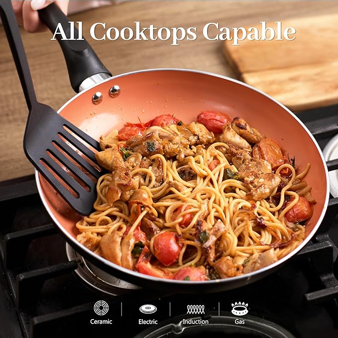 8pcs Gold Ceramic Pots and Pans Set Cooking Pan SetCooking Pot Set Ceramic Pan Set Nonstick Cookware Set Induction Safe Kitchen Cooking Set with Frying Pans Saucepans shovel and Ladle