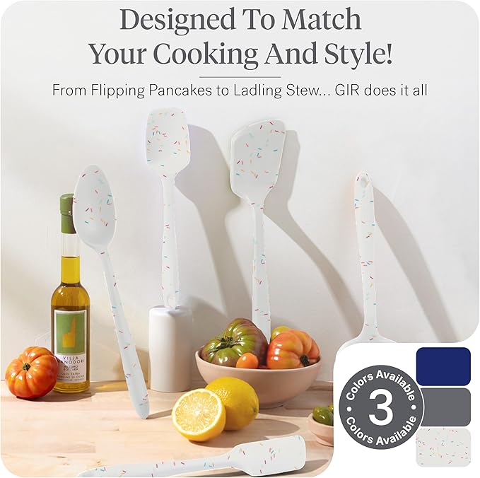GIR: Get It Right 10-Piece Silicone Essentials Kitchen utensils set - Ladle Spatula Flip Spoon &amp Spoonula - Non toxic cooking utensils for Nonstick Cookware Cooking and Baking - Confetti