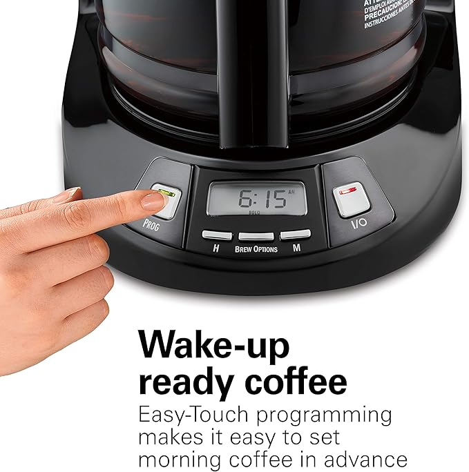 Hamilton Beach 12 Cup Programmable Drip Coffee Maker Machine Regular &amp Bold Brew Options Auto Pause and Pour Glass Carafe Black Stainless (46293J)