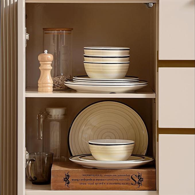 Melamine Dinnerware Set for 4 12Pcs Dinnerware Sets Lightweight Plates And Bowls Sets Morden Dishes Sets for Indoor and Outdoor Use Dishwasher Safe BPA Free(Off White)