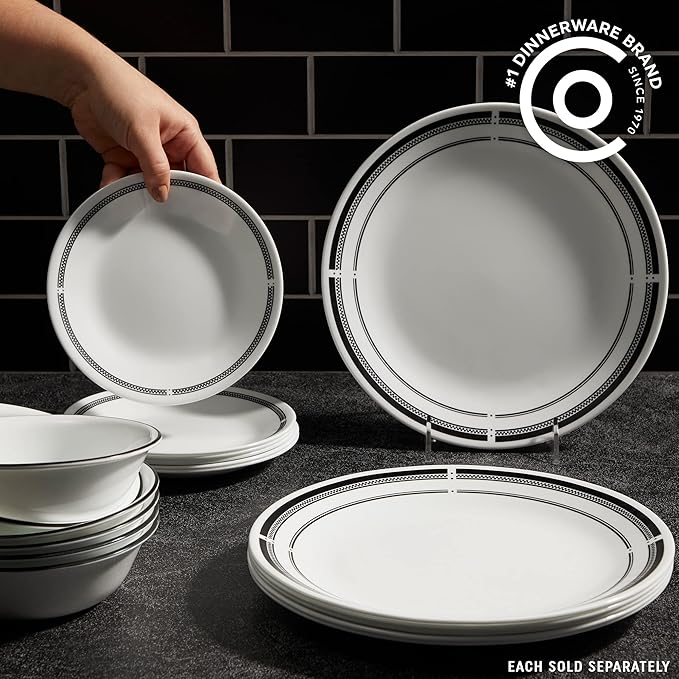 Corelle 18-Piece Dinnerware Set Service for 6 Lightweight Plates and Bowls Set Vitrelle Triple Layer Glass Brasserie Collection Lunch Plates Included