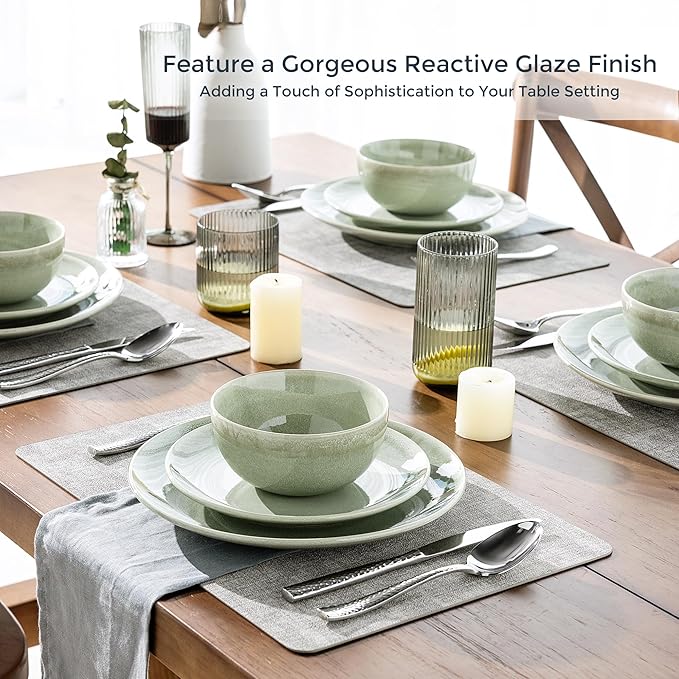 AmorArc Ceramic Dinnerware Sets for 6 18 Pieces Handpainted Plates and Bowls Set Scratch Resistant Stoneware Dishes Set Dishwasher &amp Microwave Safe Olive Green