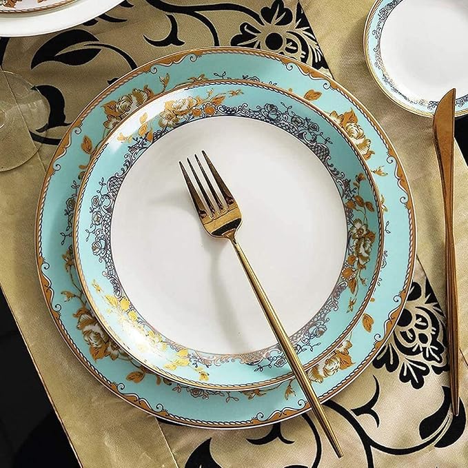 56-Piece Bone China Dinnerware Set Nordic Ceramic Dinner Plates Set Porcelain Tableware Set Bowls/Plates/Dishes/Pot Dish Set Service for 10 Health Kitchen Dining Su
