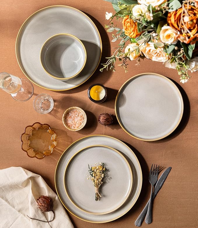 TheTerra Ceramic Dinnerware Sets for 6 18 Pieces Handmade Reactive Glaze Plates and Bowls Set Scratch Resistant Dish Set Oven &amp Microwave &amp Dishwasher Safe Autumn Haze