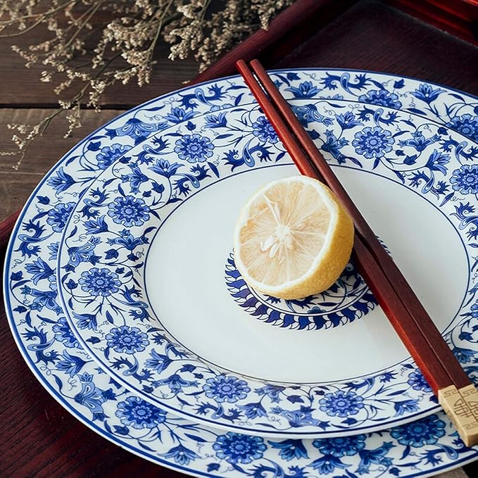 Dinnerware Set Plates and Bowls Sets 26 Pieces Blue And White Porcelain Dinnerware Set | Box Steak Plate Cereal Bowl And Soup Bowl For Wedding