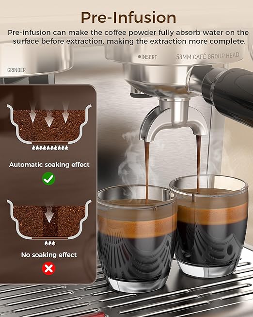 COWSAR 20 Bar Espresso Machine with Grinder &amp Milk Frother Steam Wand 58mm Expresso Coffee machines Commercial Stainless Steel Coffee Maker for Cappuccino and Latte Perfect for Home and Café Us