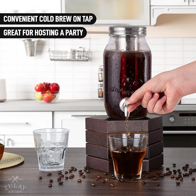 Zulay Kitchen 1.5 Liter Cold Brew Coffee Maker with EXTRA-THICK Glass Carafe &amp Stainless Steel Mesh Filter - Premium Iced Coffee Maker Cold Brew Pitcher &amp Tea Infuser
