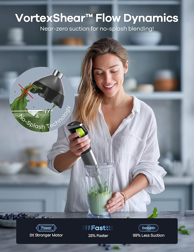 Ganiza Immersion Blender Max 1200W Heavy Duty Hand Blender with Time Display &amp Variable Speed Trigger 9-in-1 Electric Handheld Mixer with Chopper Whisk Frother Beaker Ideal for Soup Puree Smooth