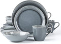 FAIT Round Stoneware 16pc Dinnerware Set for 4 Dinner Plates Side Plates Cereal Bowls Mugs - Reactive Glaze Grey (448158)