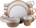 Stone Lain Vince Rustic Stoneware Reactive Glaze Dinnerware Set Service for 4 Brown 16 Piece