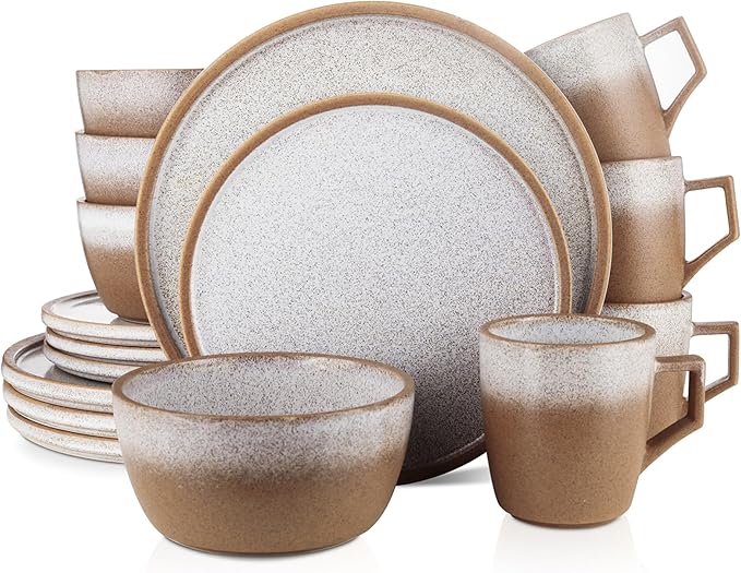 Stone Lain Vince Rustic Stoneware Reactive Glaze Dinnerware Set Service for 4 Brown 16 Piece