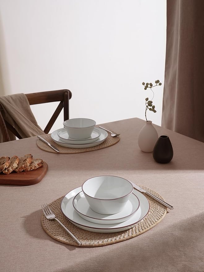 Famiware Saturn Dinnerware Sets Speckled Plates and Bowls Sets for 4 12 Pieces Stoneware Dish Set - Chip and Scratch Resistant Microwave and Dishwasher Safe Tableware Set White with Rim