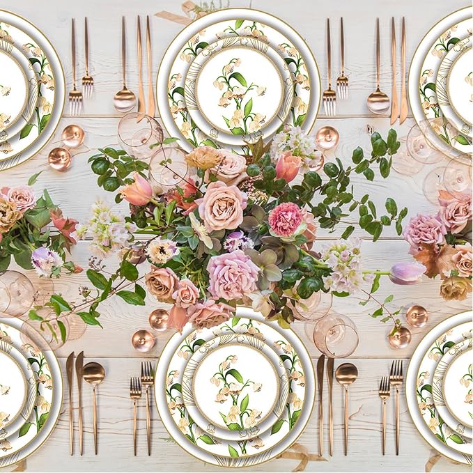 Romantic Bone China Dinnerware Sets Service for 6Delicate afternoon tea Dinnerware SetSteak Dinner Plates Dish Set Includes coffee cupIntegrates the nature lily of the valley
