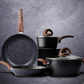 Pots and Pans Set Non Stick Ceramic Cookware Set with Granite Pattern Kitchen Cooking Sets Induction Pot and Pan w/Frying Pans Saucepans Casserole Non-Toxic PTFE/PFOA/PFOS-Free Black