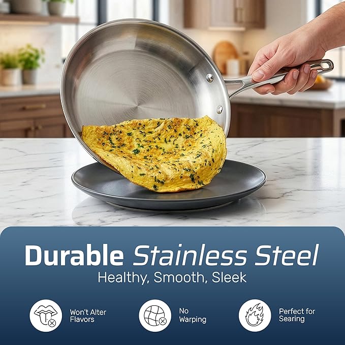 Gotham Steel 10 Pcs Tri Ply Stainless Steel Cookware Set Pots and Pans Set with Induction Bottom Made Without PTFE PFOA PFOS Metal Utensil Safe Oven and Dishwasher Safe