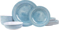 AELS Melamine Dinnerware Set of 18 Pcs Dinner Dishes Set for Indoor and Outdoor Use Melamine Plates and Bowls Set for 6 Dishwasher Safe Lightweight Unbreakable BPA Free Blue