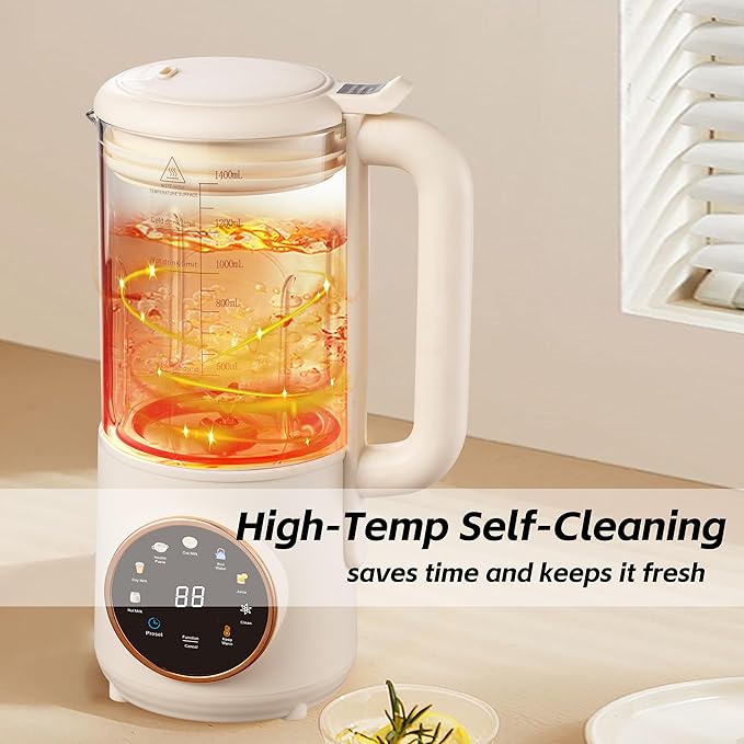 8 in 1 Nut Milk Maker Machine 48oz Homemade Almond Oat Soy Coconut Plant-Based and Non-Dairy Beverages with Self-Cleaning Boil Water Delay Start Keep Warm 16 Blade Blender Glass Jar