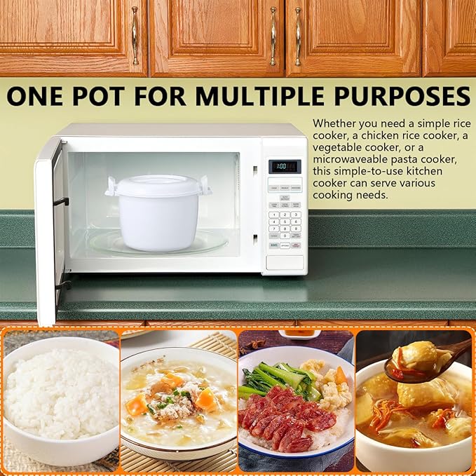 Hemoton Microwave Rice Cooker Small Portable Microwavable Rice Steamer with Lid 8.26X6.88X5.51In Airtight Food Container for Cooking Vegetables Noodles