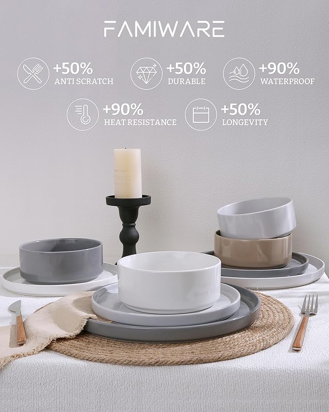 Famiware Nebula Plates and Bowls Set 12 Pieces Dinnerware Sets Dishes Set for 4 Multi-color