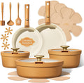 Carote 20pcs Ceramic Cookware Set with Detachable Handles Pots and Pans Set Non Stick RV Kitchen Cooking Pot and Pan Dishwasher Safe Non-toxic Induction Cookware PFAS and PFOA FreeOrange