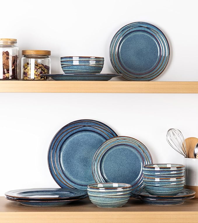 GBHOME Ceramic Dinnerware Sets12 pcs Embossed Elegant Stoneware Plates and Bowls Sets Housewarming Wedding Gift | Dishwasher &amp Microwave Safe | Dishes Set Service for 4