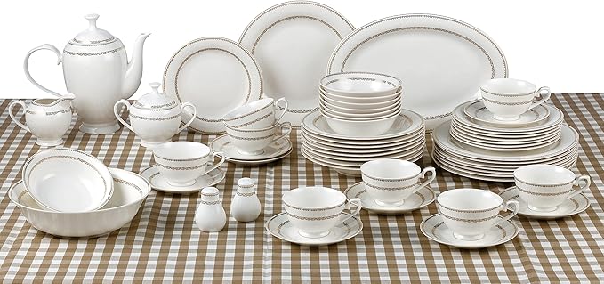 57 Piece Dinnerware Set-Bone China Service for 8 People-Noelle
