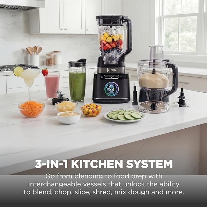 Ninja Kitchen System | All-in-One Food Processor &amp Blender | 8-Cup Bowl &amp (1) 24 oz. To-Go Cup BlendSense Tech | For Smoothies Cookie Dough Salsas Cole Slaw &amp More | 1800 Peak Watt | Bl