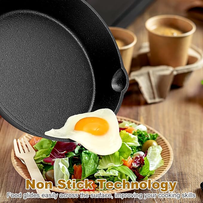 Nonstick Frying Pan Set - 3 Pcs Cast Iron Cooking Pans Dishwasher Safe Prevents Sticking Multifunctional Egg Pan with Longer Handle for All Stove Types