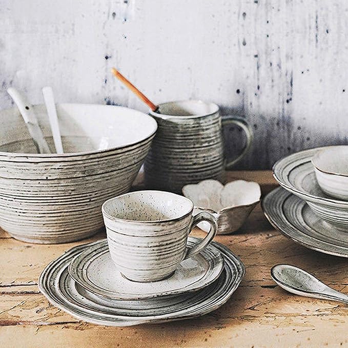 Ceramics Dinner Sets Retro Steak Plates and Cereals Bowls Sets | 36 Pieces Gradient Thread Porcelain Dinnerware Combination Set for Wedding Gifts and Restaurant