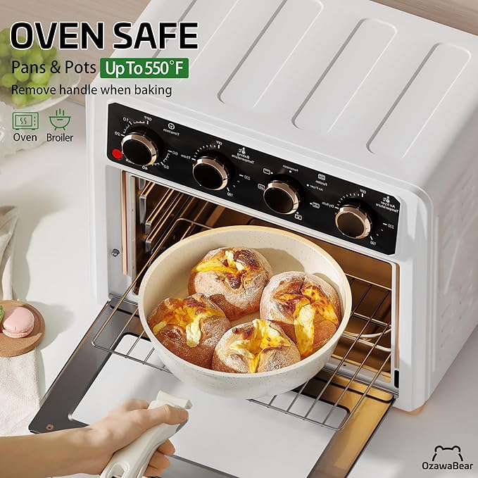 23 Pcs Pots and Pans Set Non Stick Ceramic Cookware Set Non Toxic with Detachable Handles Healthy Induction Cookware Oven Safe RV Kitchen Set PFAS PFOA &amp PTFE Free Cream White