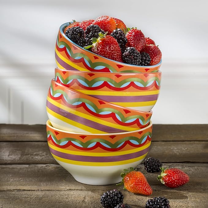 Euro Ceramica EC-GAL-1001 Galicia Collection Andalusian-Inspired 16 Piece Dinnerware Set Vibrant Assorted Patterns Multicolor