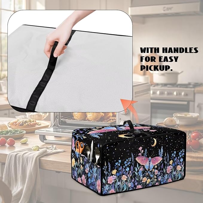 Dustproof Toaster Oven Cover Heat-Resistant Microwave Grill Cover Protector Faux Linen Polyester Dust Covers Case Protections for Toaster Oven Butterfly Night
