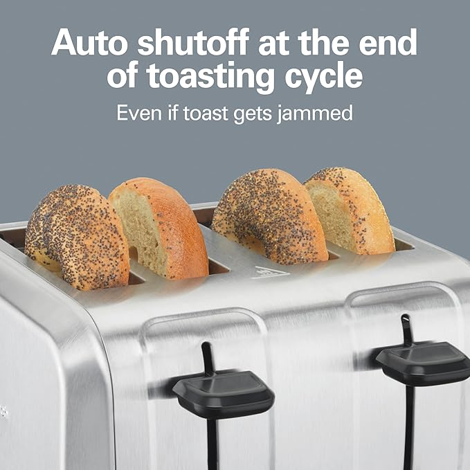 Hamilton Beach 4 Slice Toaster with Extra Wide Slots for Bagels Shade Selector Toast Boost Slide-Out Crumb Tray Auto-Shutoff and Cancel Button Brushed Stainless Steel (24910)
