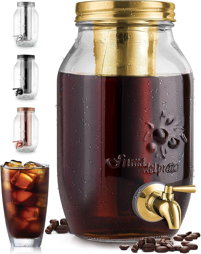 Zulay Kitchen 1.5 Liter Cold Brew Coffee Maker with EXTRA-THICK Glass Carafe &amp Stainless Steel Mesh Filter - Premium Iced Coffee Maker Cold Brew Pitcher &amp Tea Infuser (Gold)