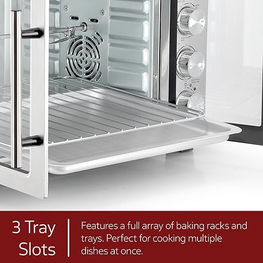MegaChef 47 Quart Electric French Door Rotisserie Convection Counter Top Oven with Convection and Oven Lamp