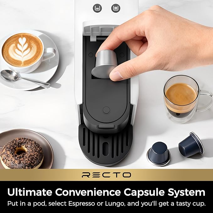 CHULUX RectoCafé Espresso Machine for Nespresso Original Capsule Pod 20 Bar Professional Italian Pump Coffee Machine Extra Mini Espresso Maker for Home &amp Office White