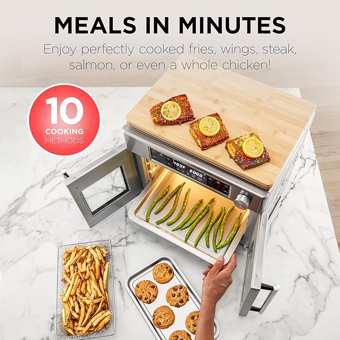 Ivation Dual Zone Air Fryer French Door Oven - 32 Quatity Convection Toaster Combo 10-in-1 Multifunction Up to 450° - 1800W - Temperature Control Timer - Stainless Steel - Dehydrate Bake Roast