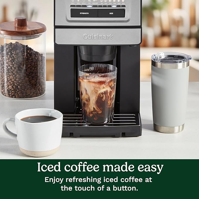 Cuisinart Coffee Maker Custom Grind and Brew Single Cup Coffee Maker 6 Cup Sizes Built-in Stainless Steel Burr Mill Adjustable Strength Grind Control and Over Ice Feature Easy Cleaning DGB-30