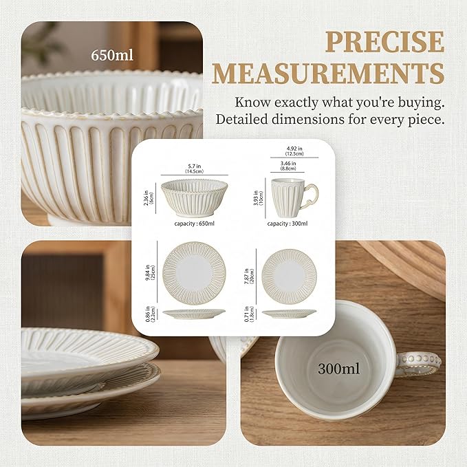 Dinnerware Set for 4 Ceramic Plates Bowls and Mugs Dishwasher &amp Microwave Safe Ideal for Family Dinners Parties and Everyday Use White (16-Piece)