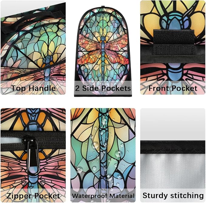 Kitchen Aid Mixer Cover Glass Painting Animal Dragonfly Stand Mixer Cover Compatible with 6-8 Quarts Stand Mixers Dust Covers with Zipper Pocket Foldable Washable Kitchen Aid Organizer Bag
