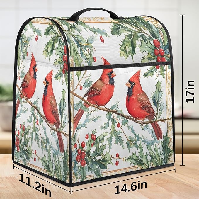 cfpolar Kitchen Aid Mixer Cover Compatible with 6-8 Quarts Christmas Cardinal Holly Stand Mixer Cover Kitchen Aid Mixers Accessories Appliance Organizer Bag Dust Covers with Zipper Pocket
