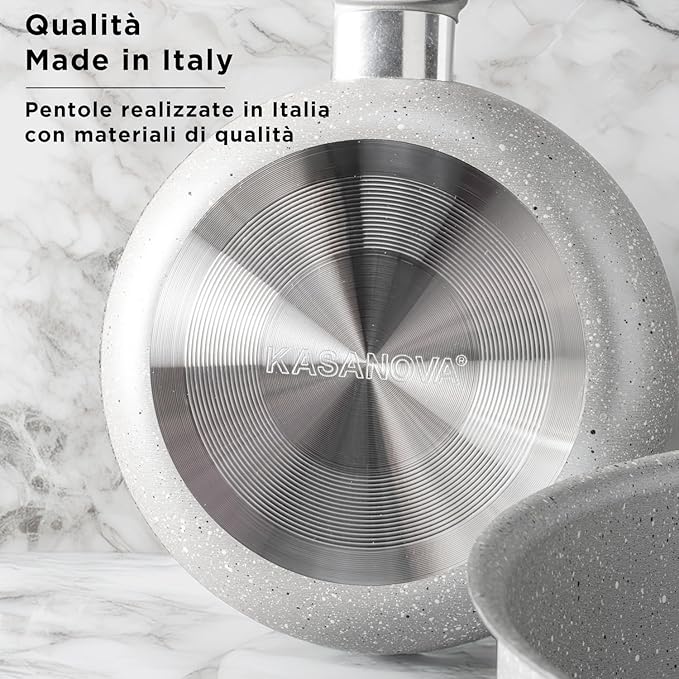Traditional Hob Pots Set Non-Stick Pots Set Cookware Set Healthy Fast and Even Cooking. Made in Italy. (16 Pieces)